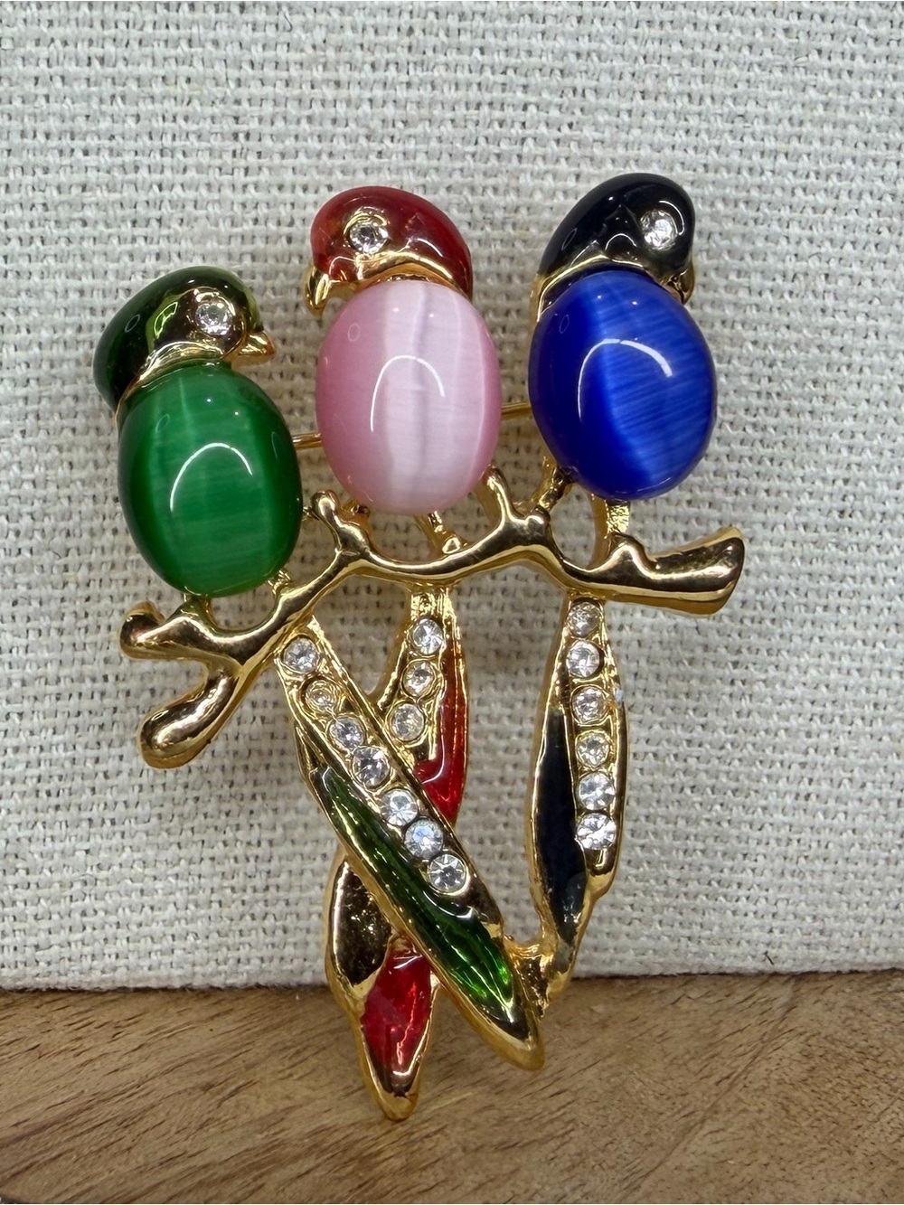 Vintage Jelly Belly Bird Brooch Pin Rhinestone Birds Enamel Jewelry Figural